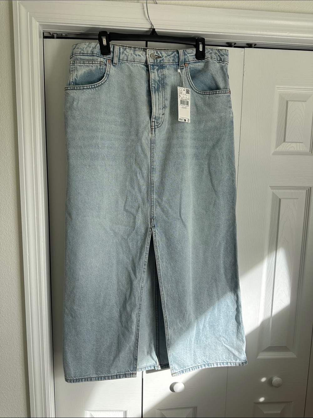 Mango Light Blue Denim Skirt with Front Slit